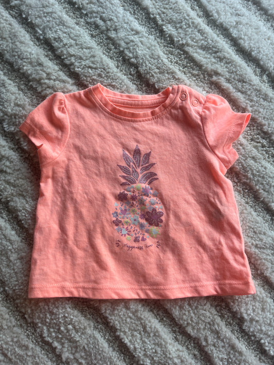 T-shirt à manches courtes orange fluo motif ananas - 3 mois