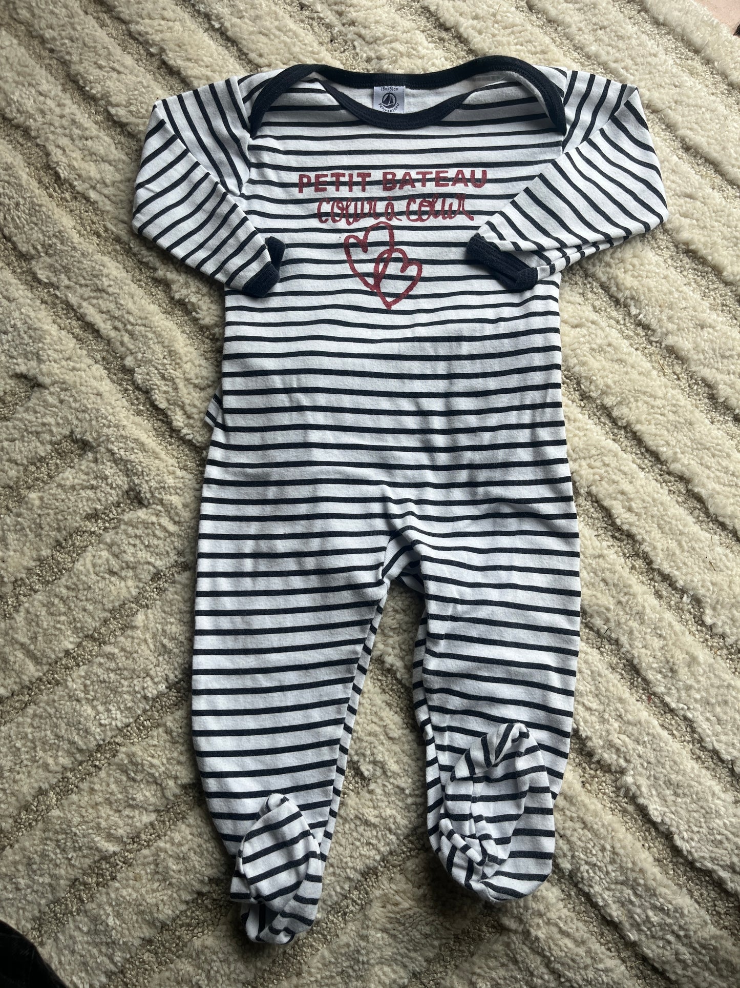Pyjama léger rayé Petit Bateau « cœur à cœur » - 18 mois