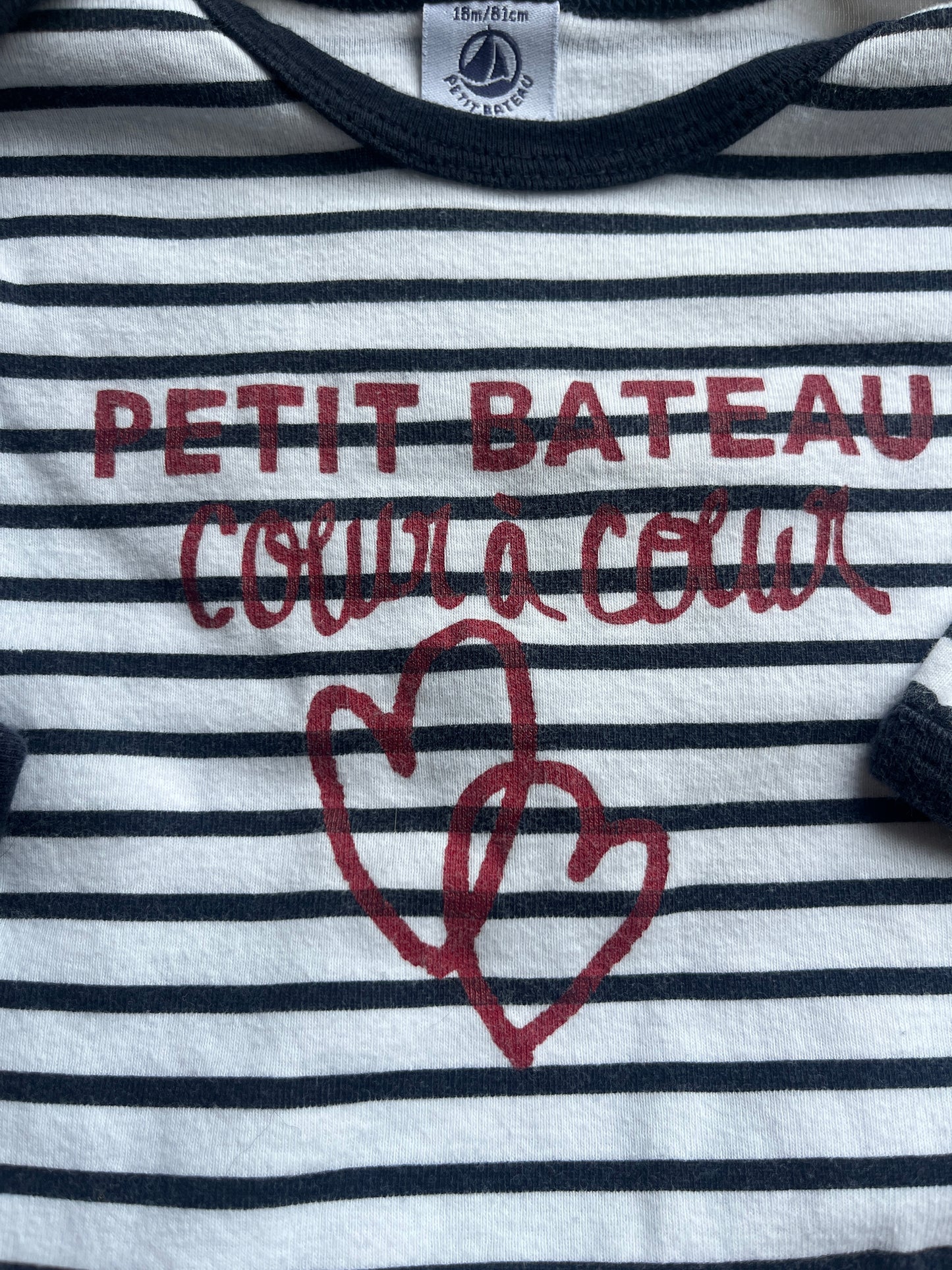 Pyjama léger rayé Petit Bateau « cœur à cœur » - 18 mois
