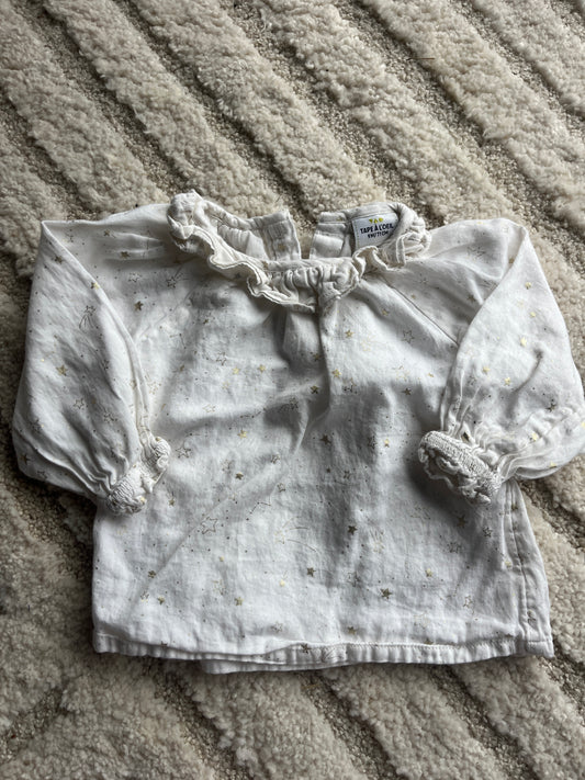 Blouse crème à col volanté et étoiles dorées TAO - 9 mois