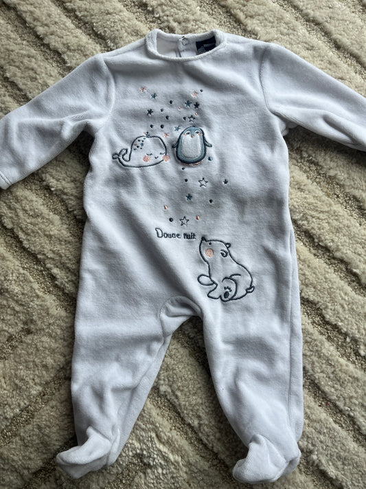 Pyjama velours blanc baleine et ours Phare de la Baleine - 3 mois