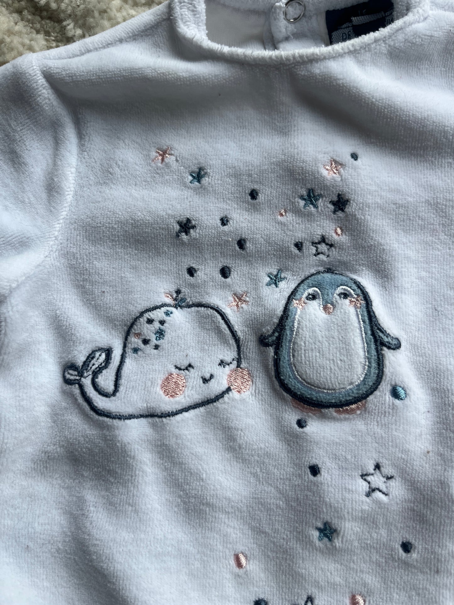 Pyjama velours blanc baleine et ours Phare de la Baleine - 3 mois
