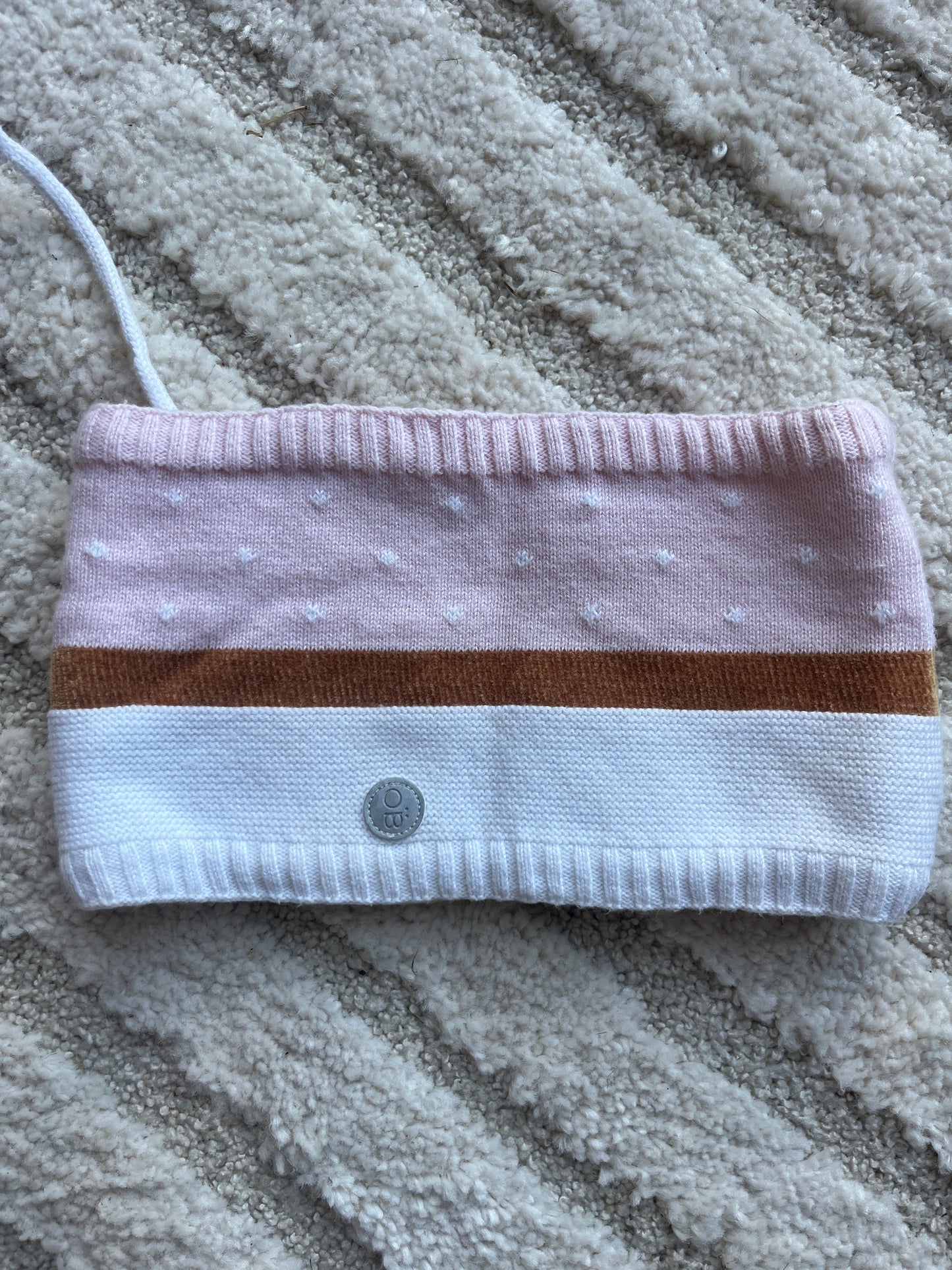 Ensemble bonnet + snood en tricot rose lapin Obaïbi