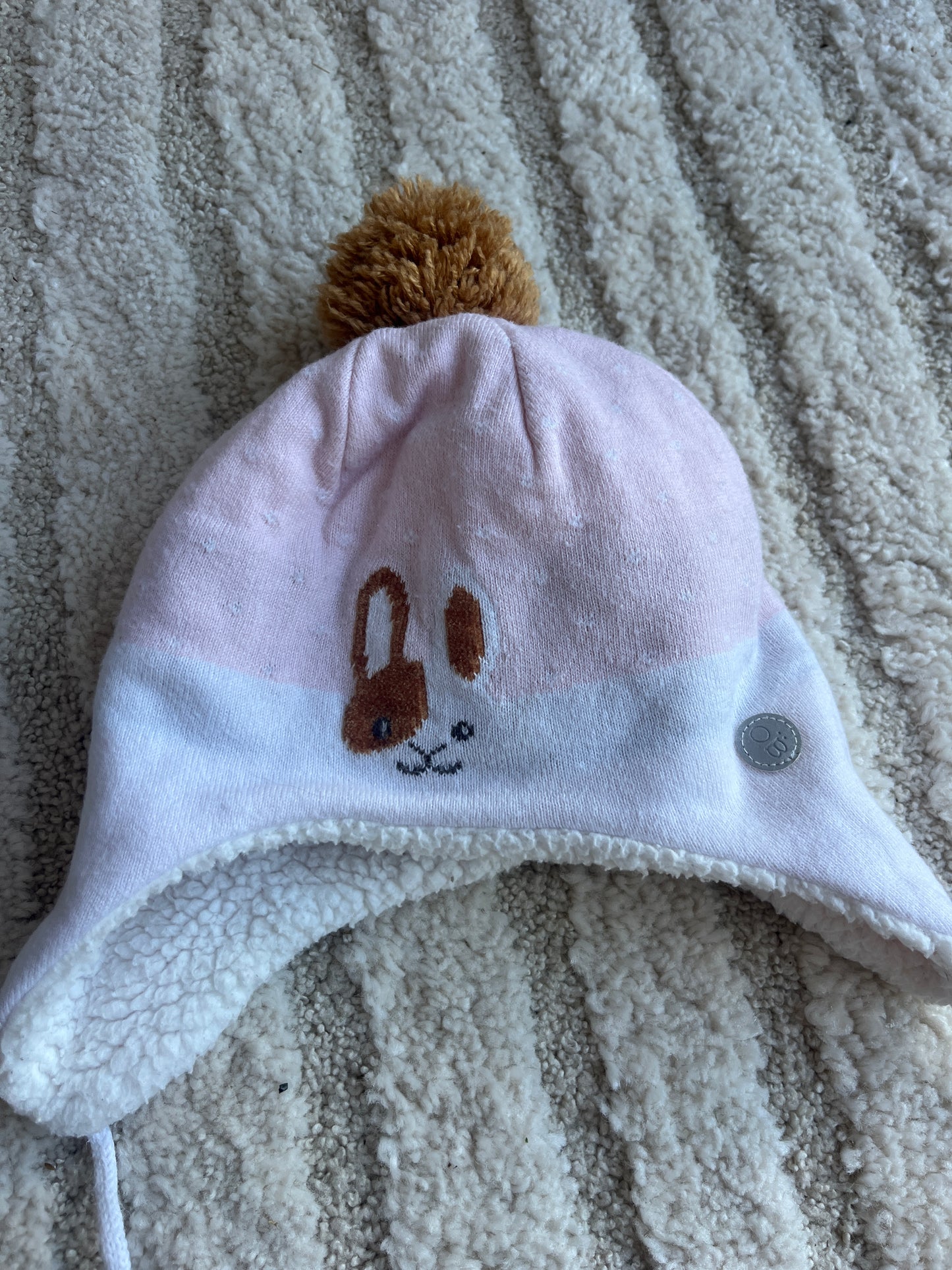 Ensemble bonnet + snood en tricot rose lapin Obaïbi