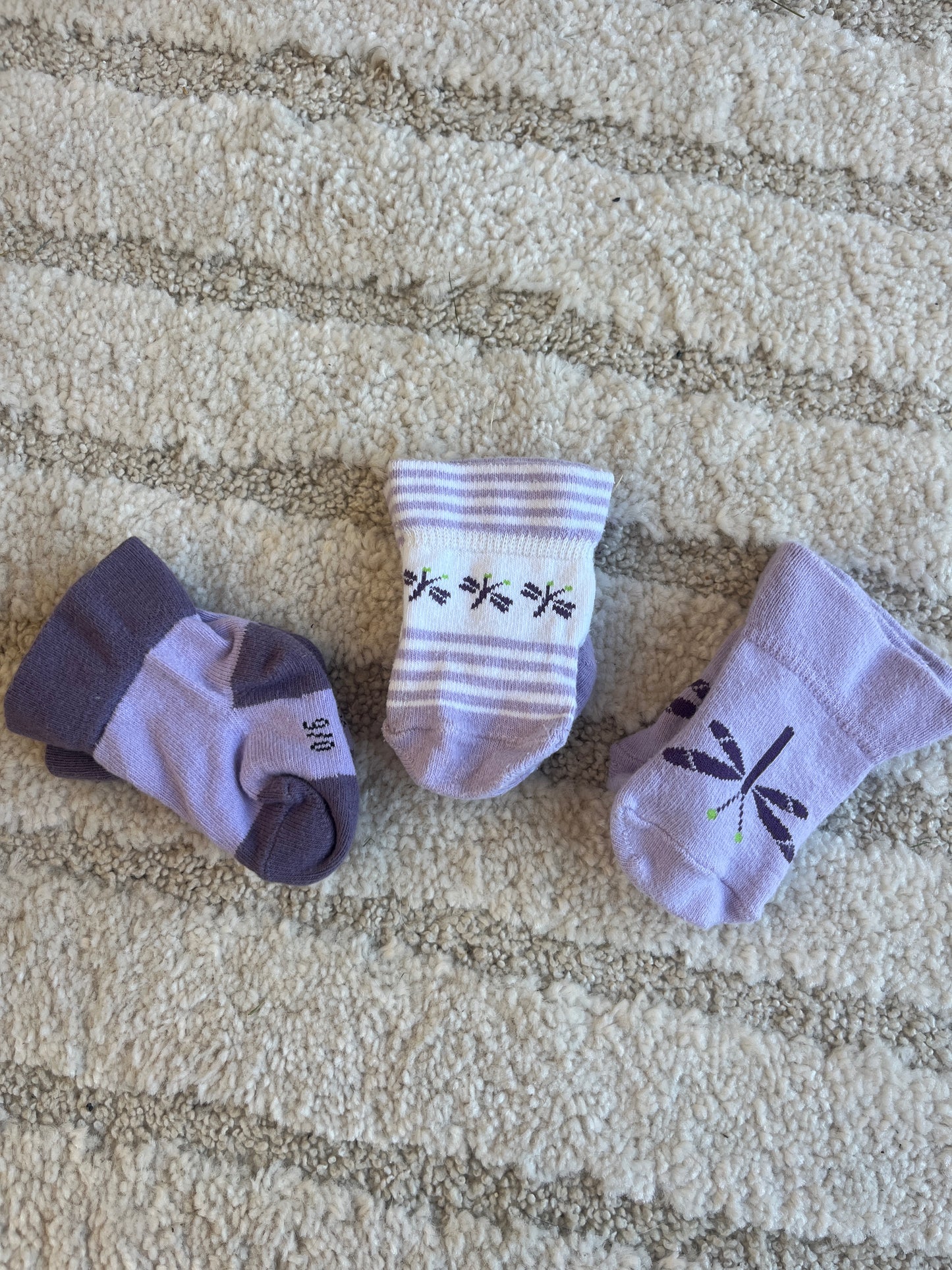 Lot 3 paires chaussettes violet papillon - 0/6 mois