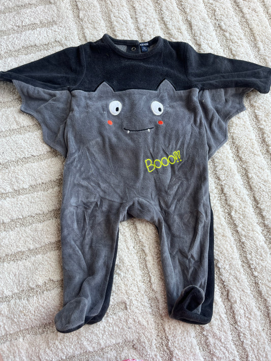 Pyjama velours gris et noir chauve-souris - 9 mois