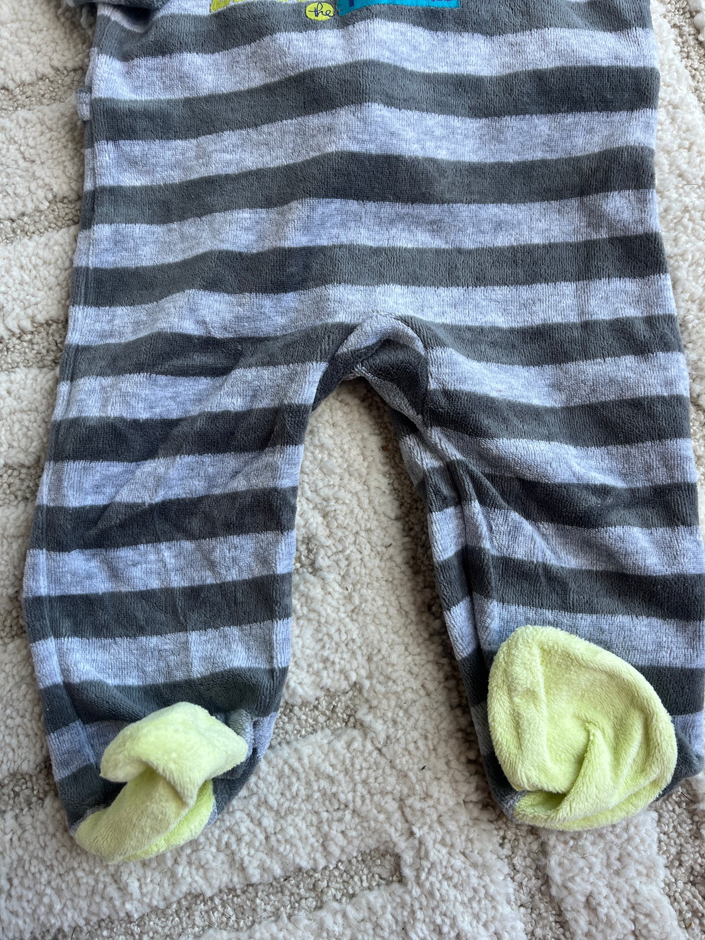 Pyjama velours rayé gris dinosaure « Hi dude » - 9 mois