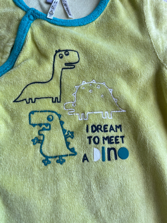 Pyjama velours jaune dinosaures « i dream to meet dino » - 9 mois