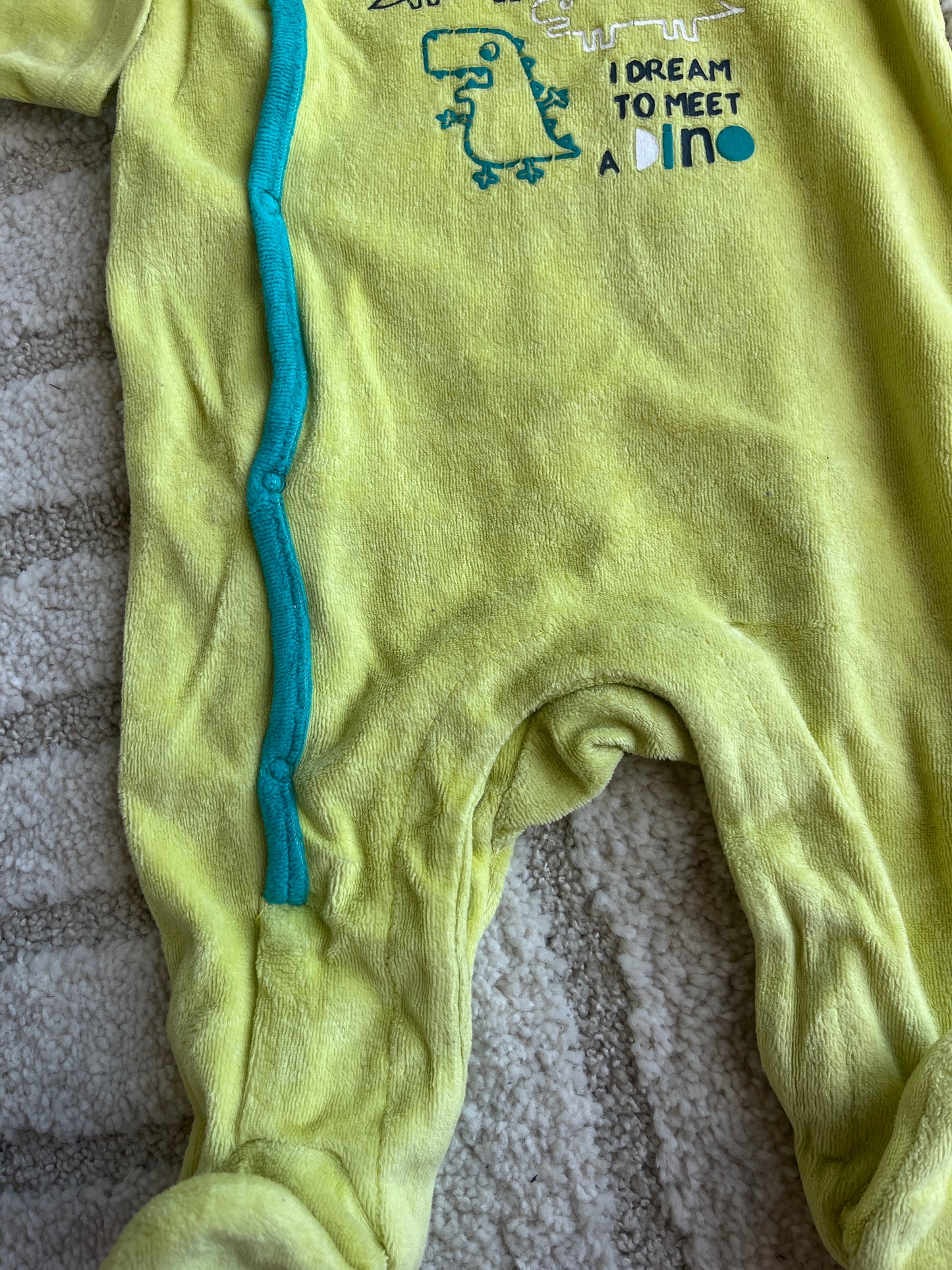 Pyjama velours jaune dinosaures « i dream to meet dino » - 9 mois