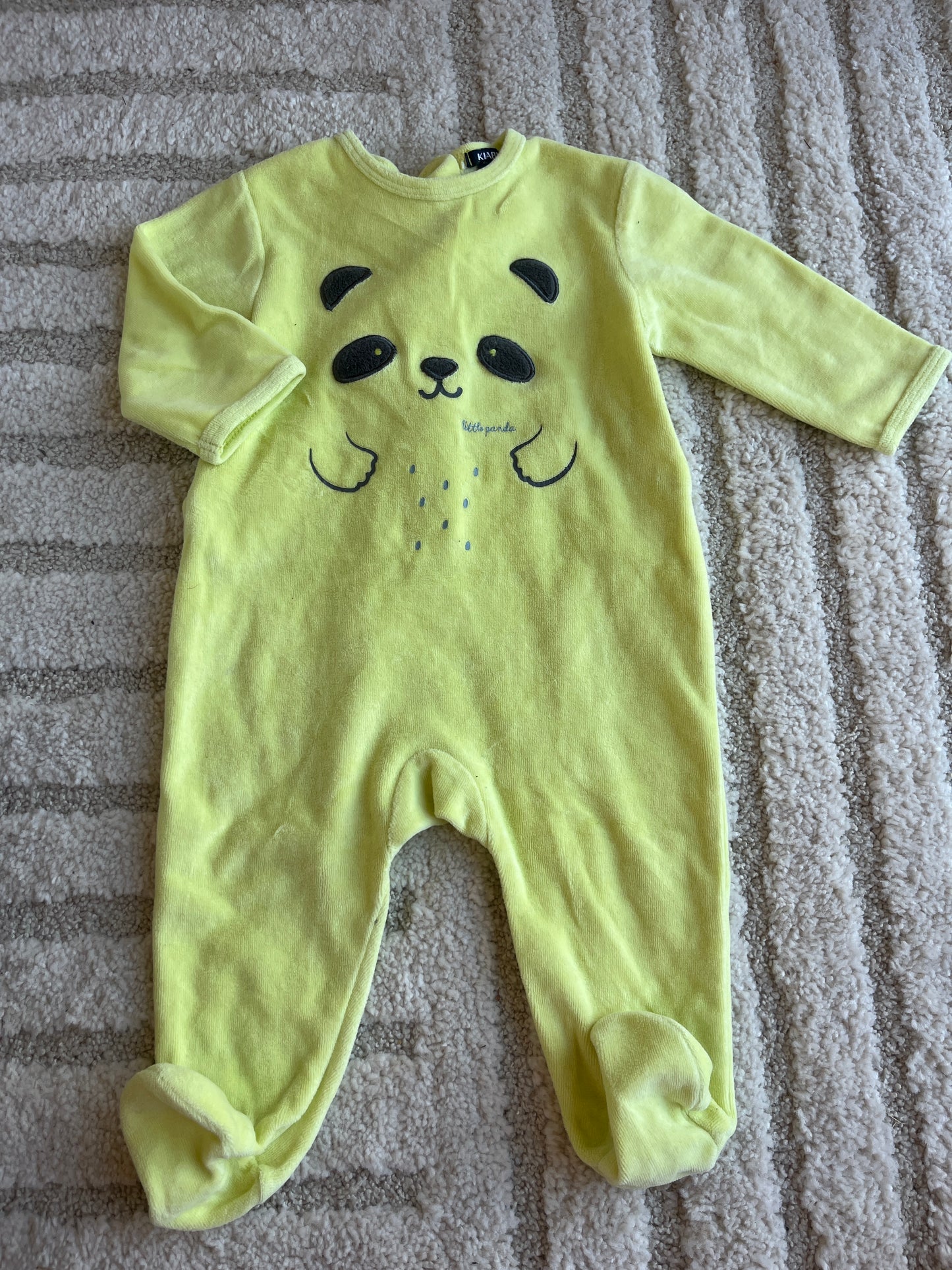 Pyjama velours jaune visage de panda - 9 mois