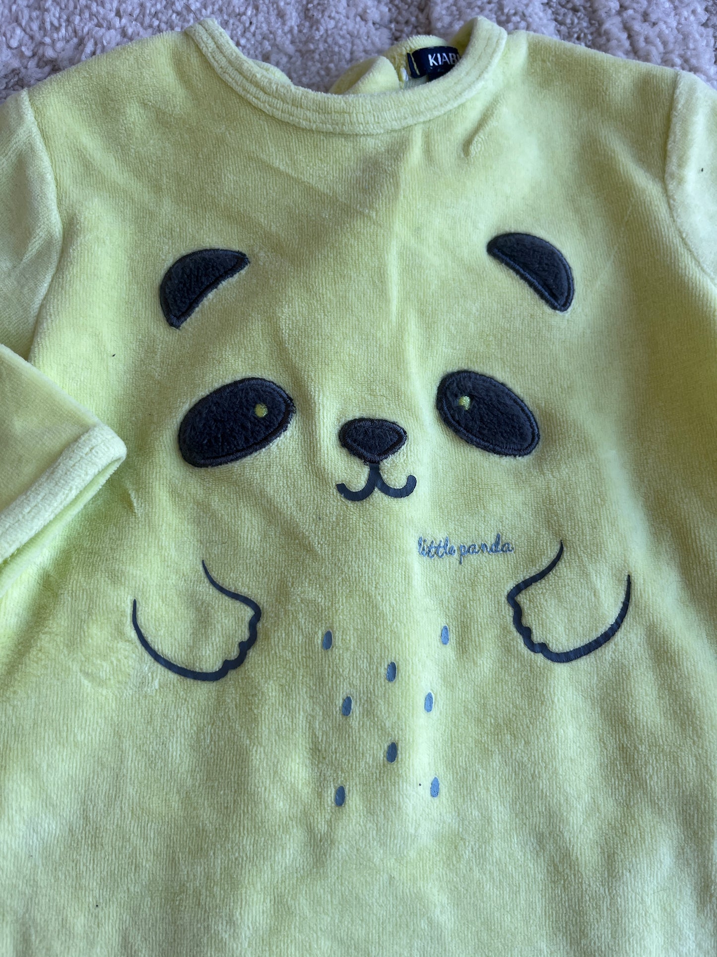 Pyjama velours jaune visage de panda - 9 mois