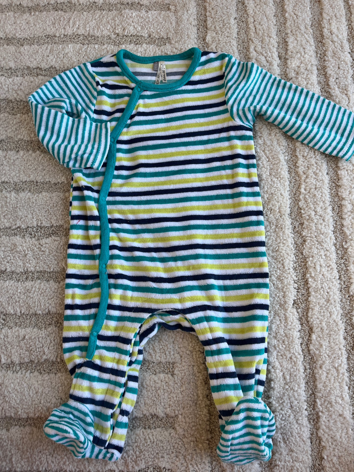 Pyjama velours rayé vert et bleu - 9 mois