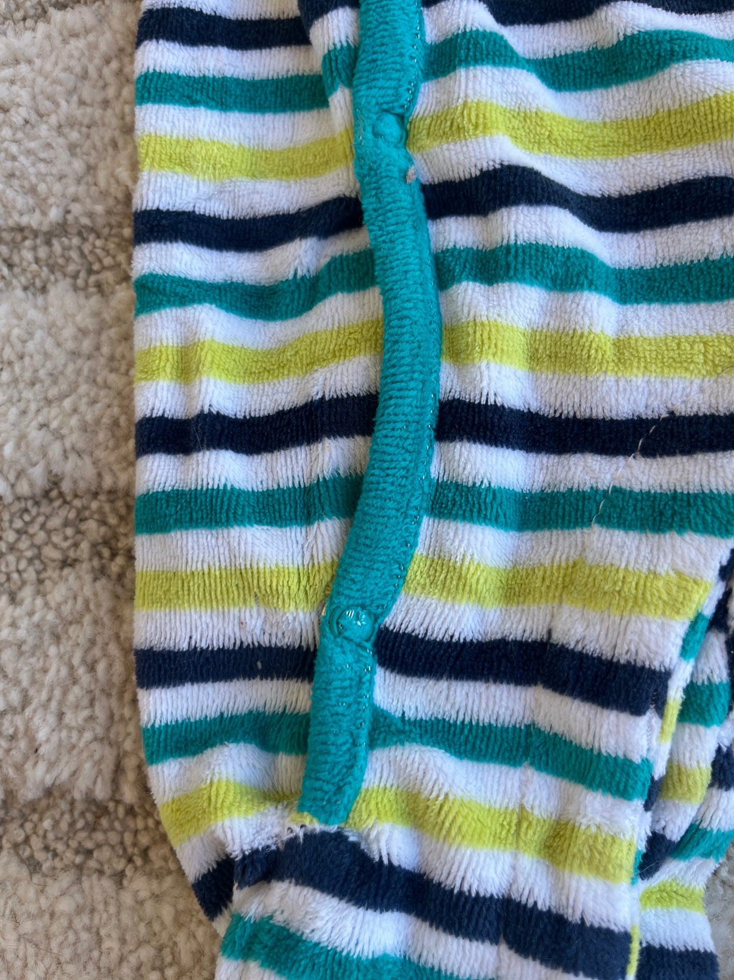 Pyjama velours rayé vert et bleu - 9 mois