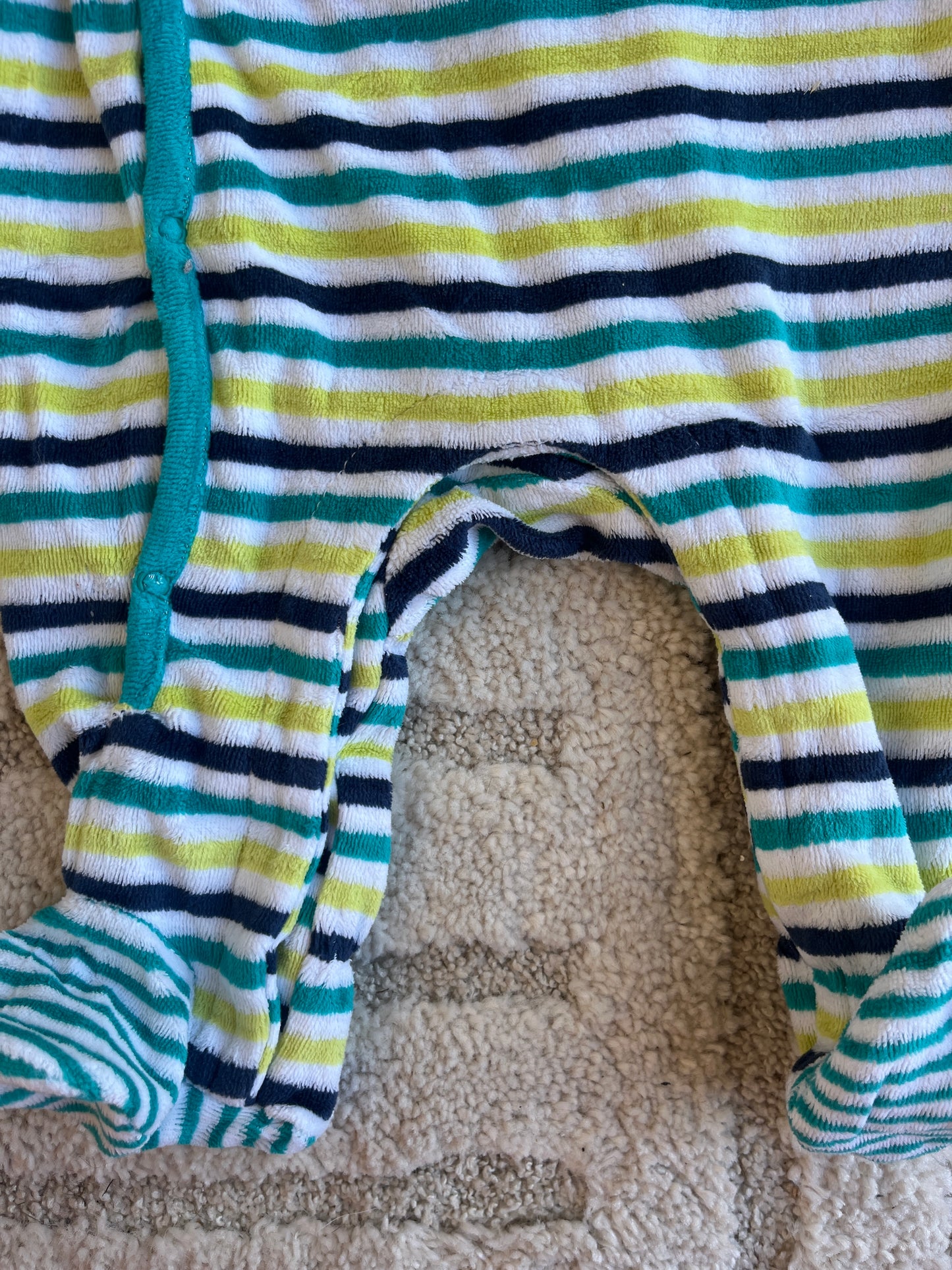 Pyjama velours rayé vert et bleu - 9 mois