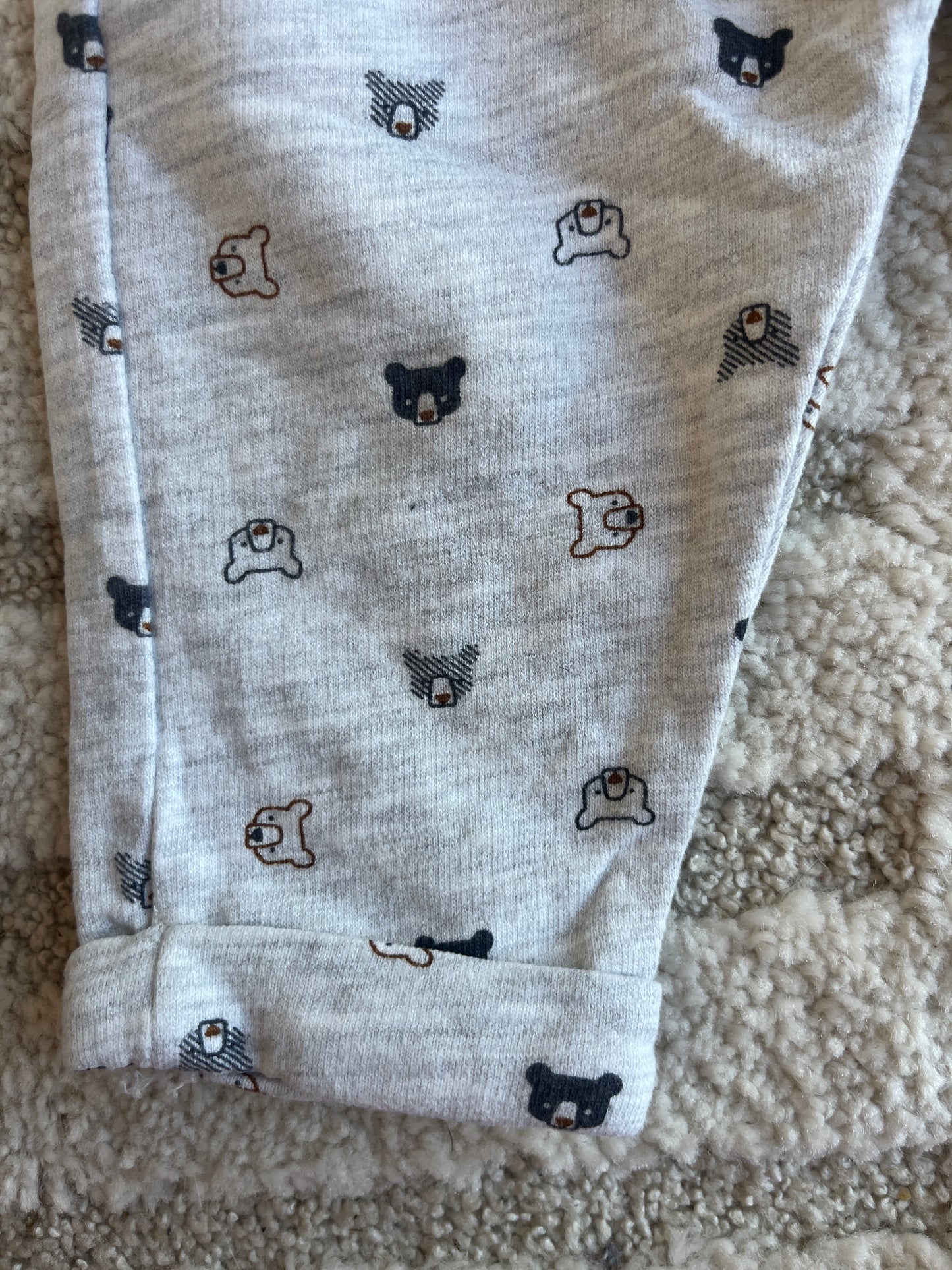 Pantalon gris chiné avec ourlets motifs oursons - 9 mois