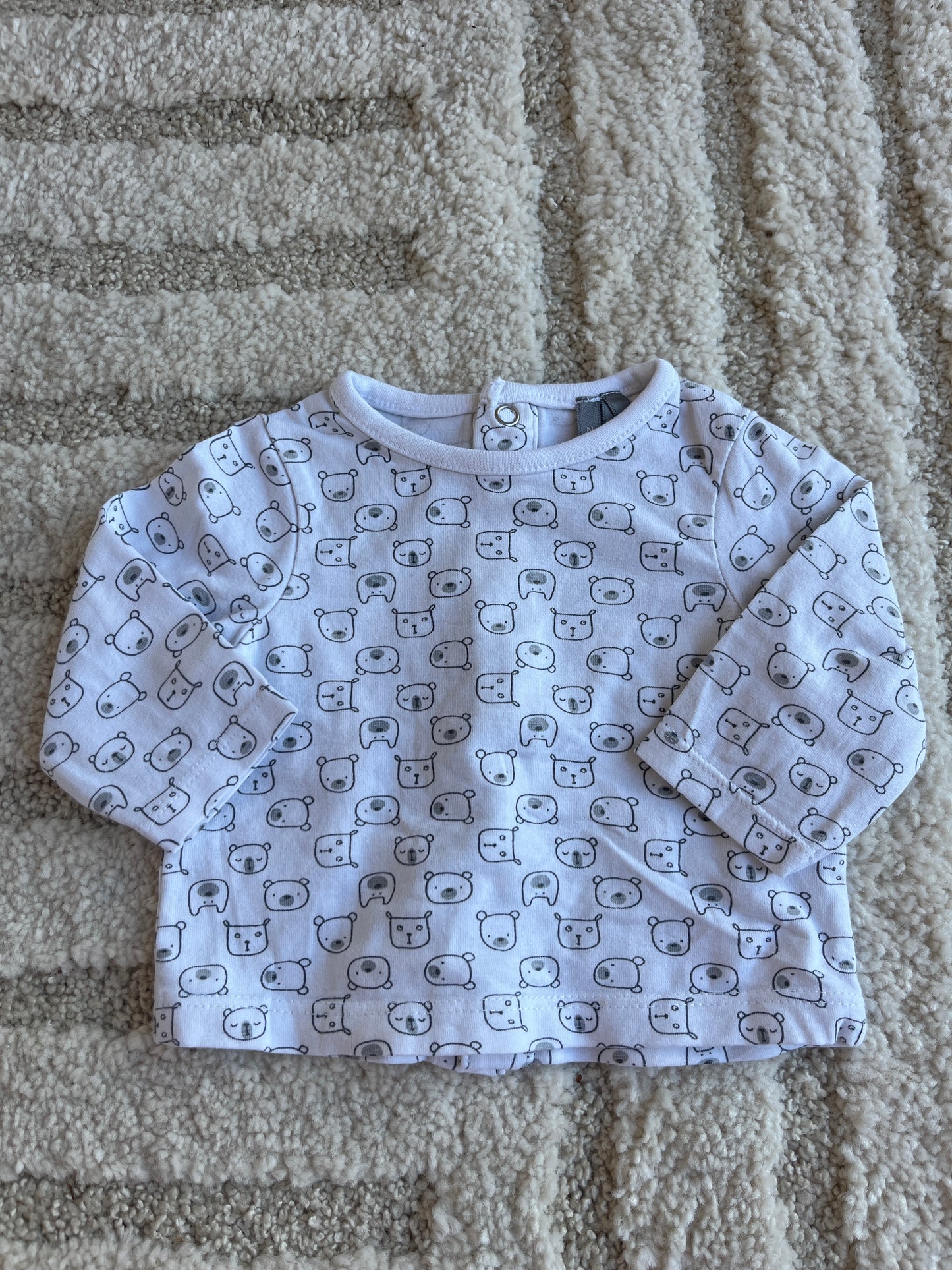 T-shirt à manches longues blanc motifs têtes d’oursons - naissance