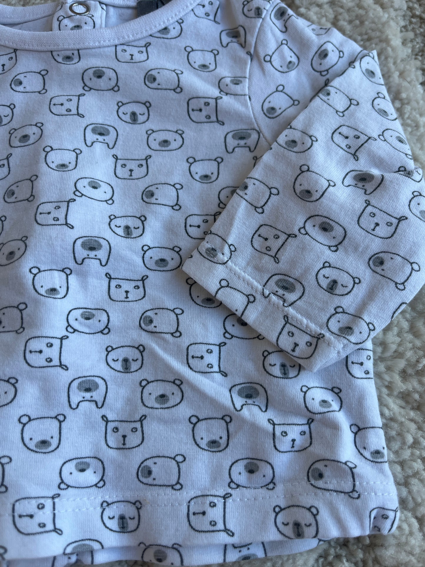 T-shirt à manches longues blanc motifs têtes d’oursons - naissance