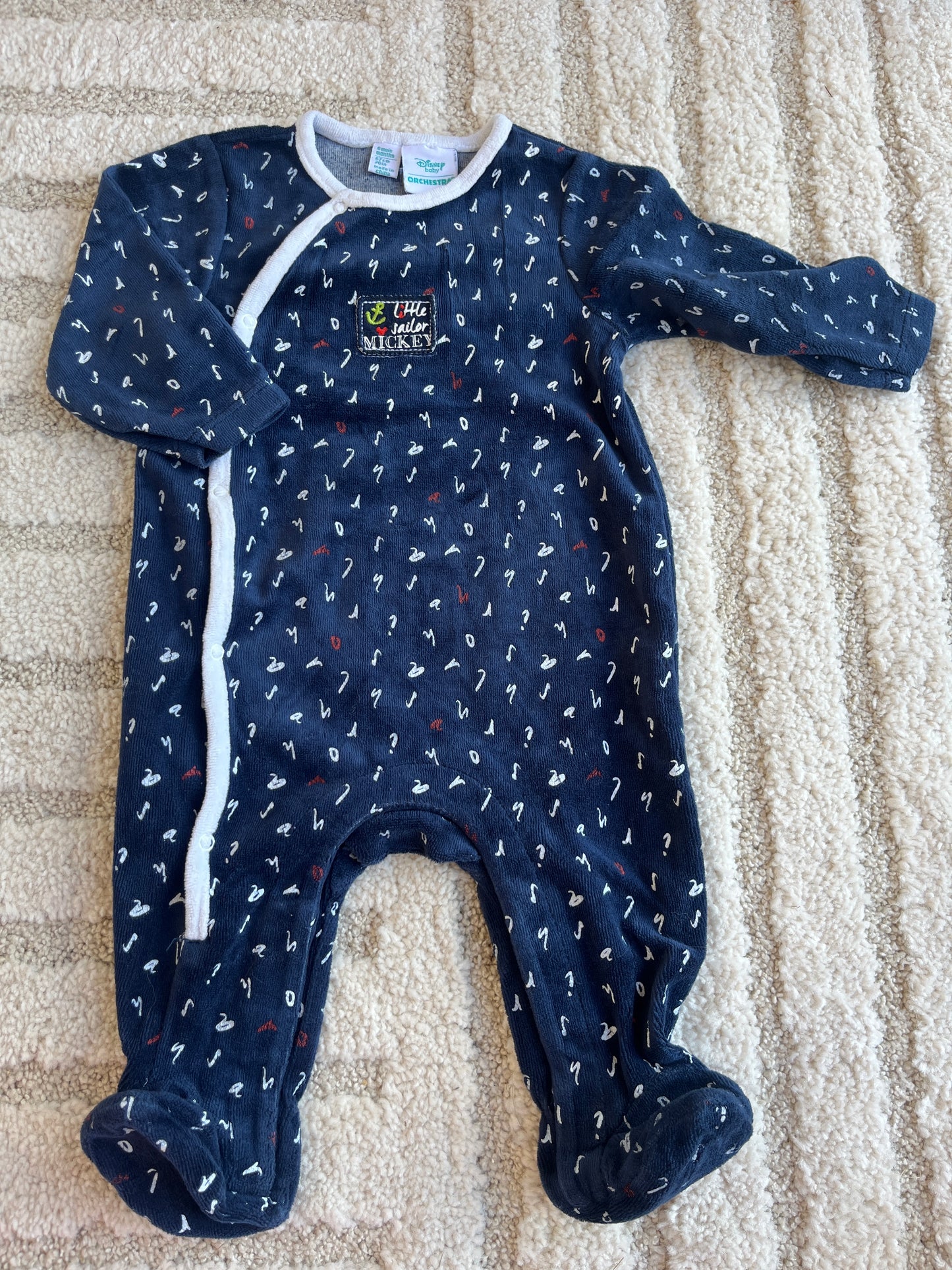 Pyjama velours bleu lettres « Little sailor » Mickey - 6 mois