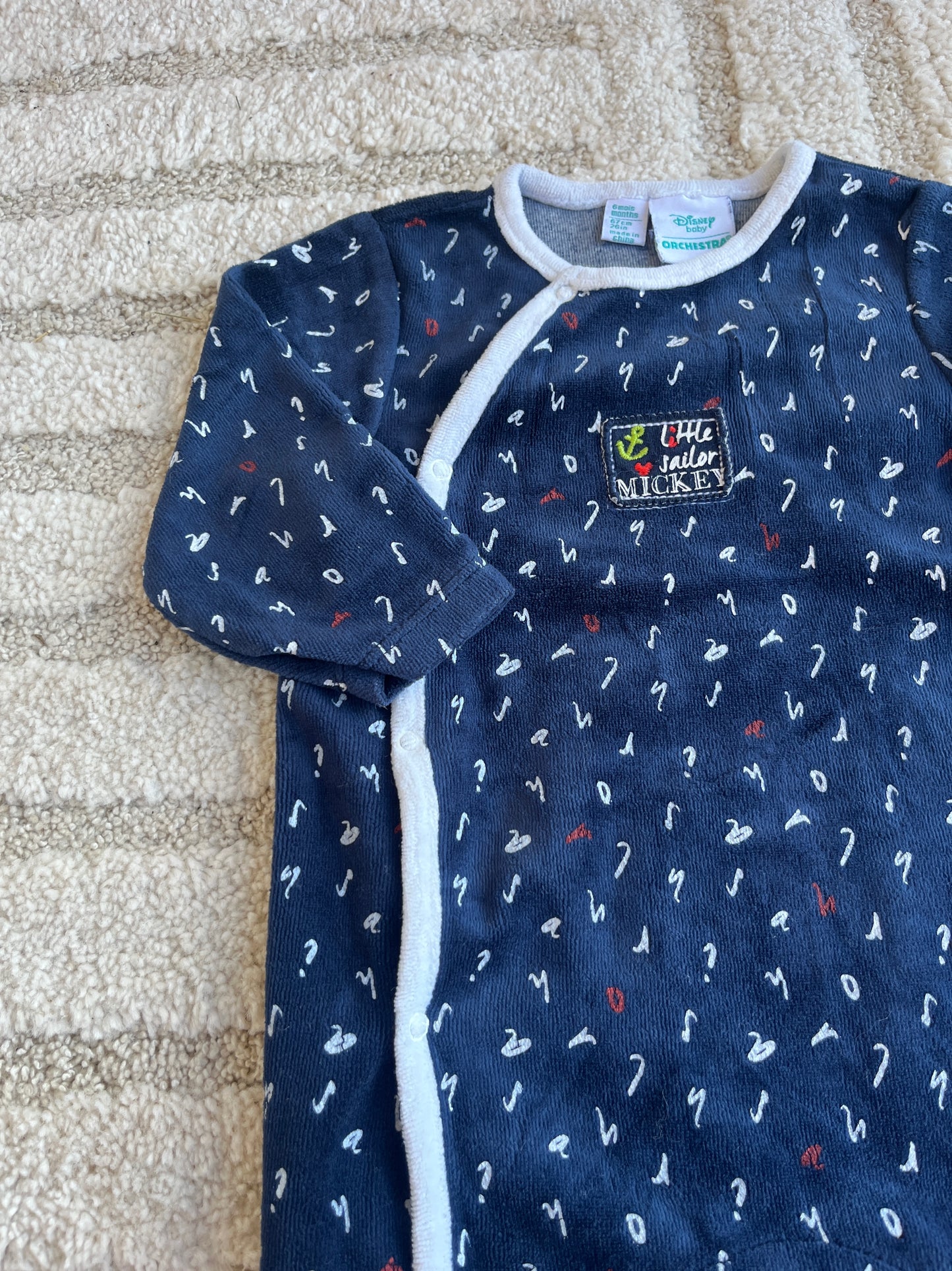 Pyjama velours bleu lettres « Little sailor » Mickey - 6 mois