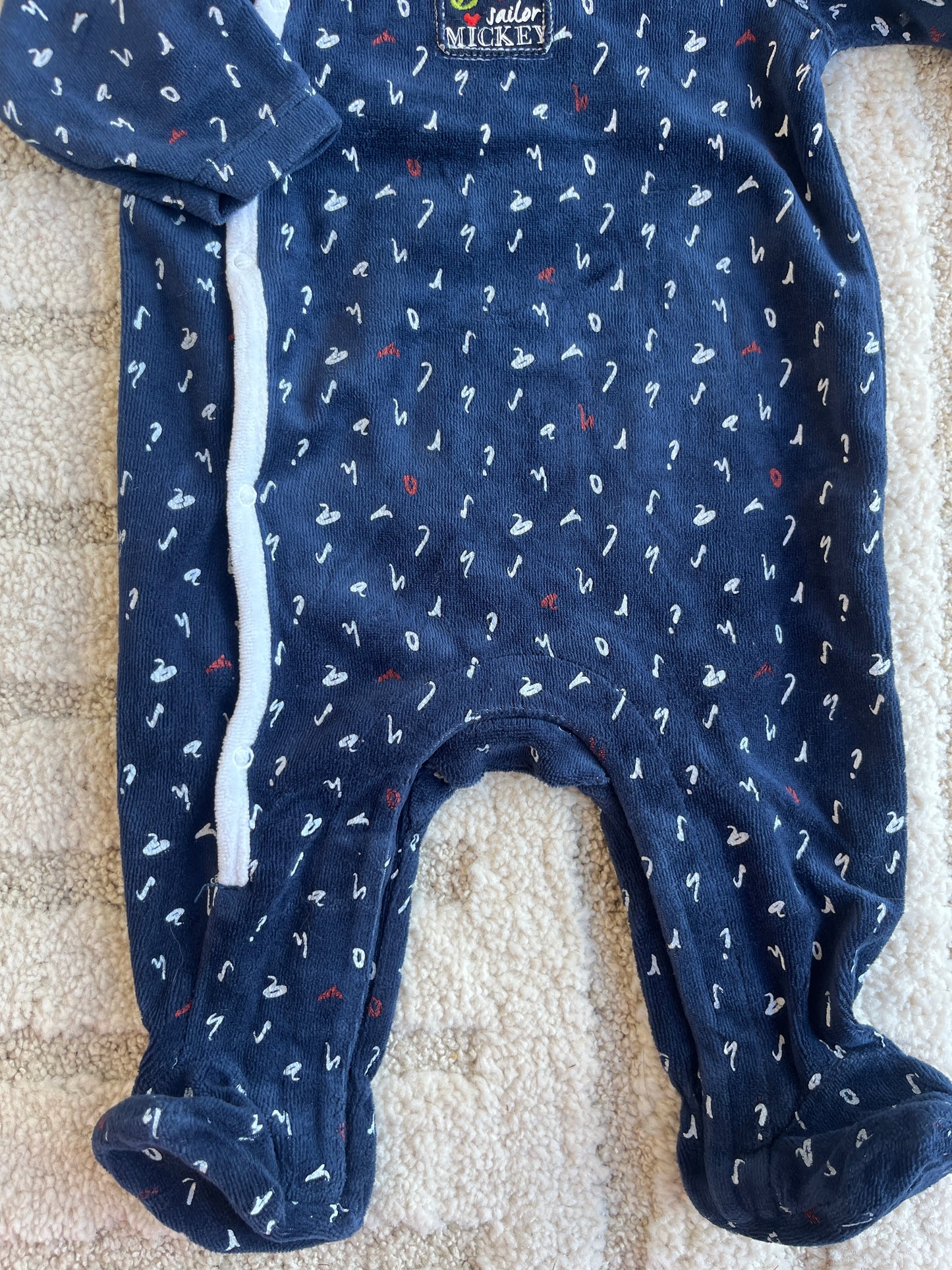 Pyjama velours bleu lettres « Little sailor » Mickey - 6 mois