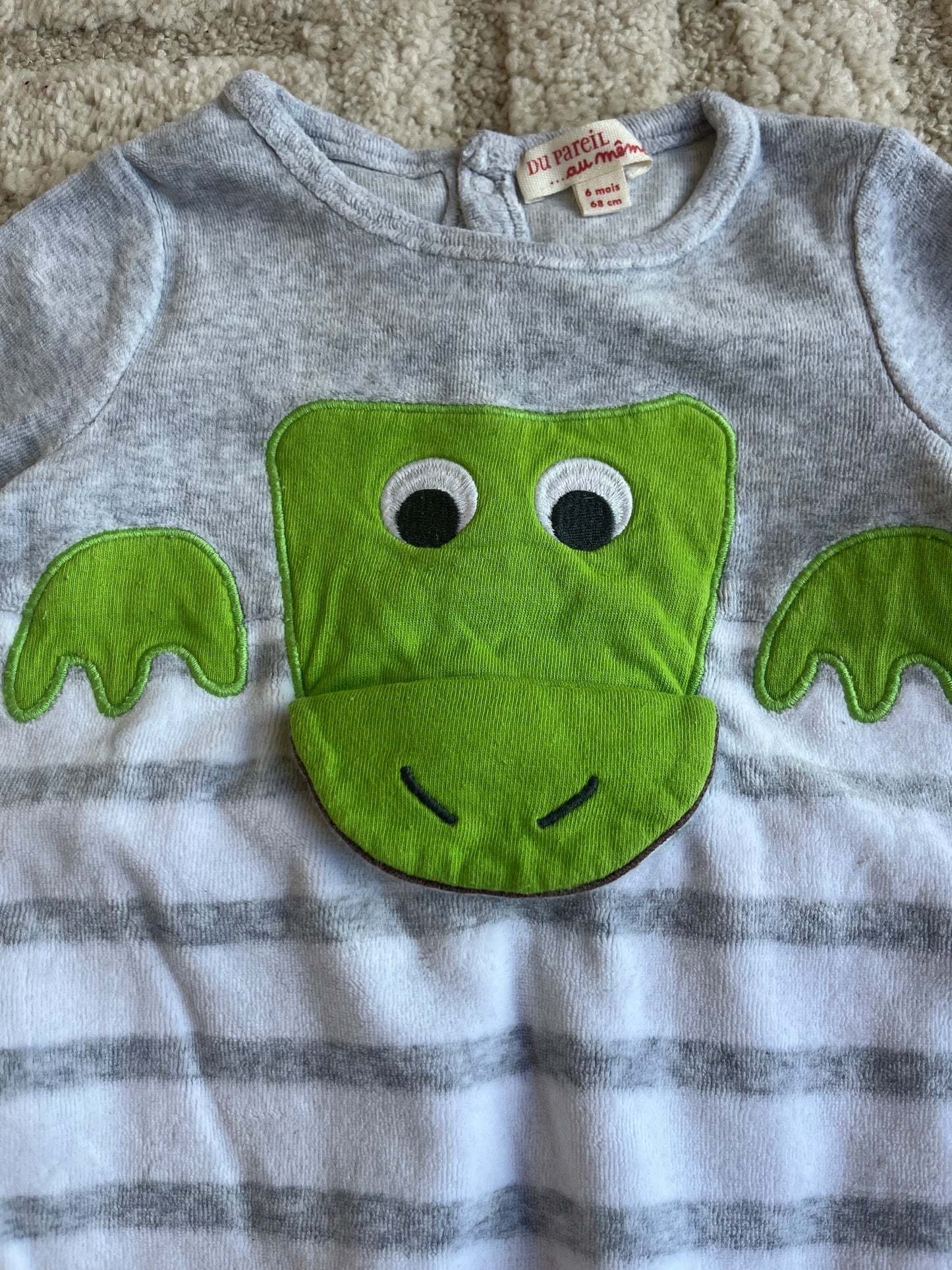 Pyjama velours gris crocodile DPAM - 6 mois