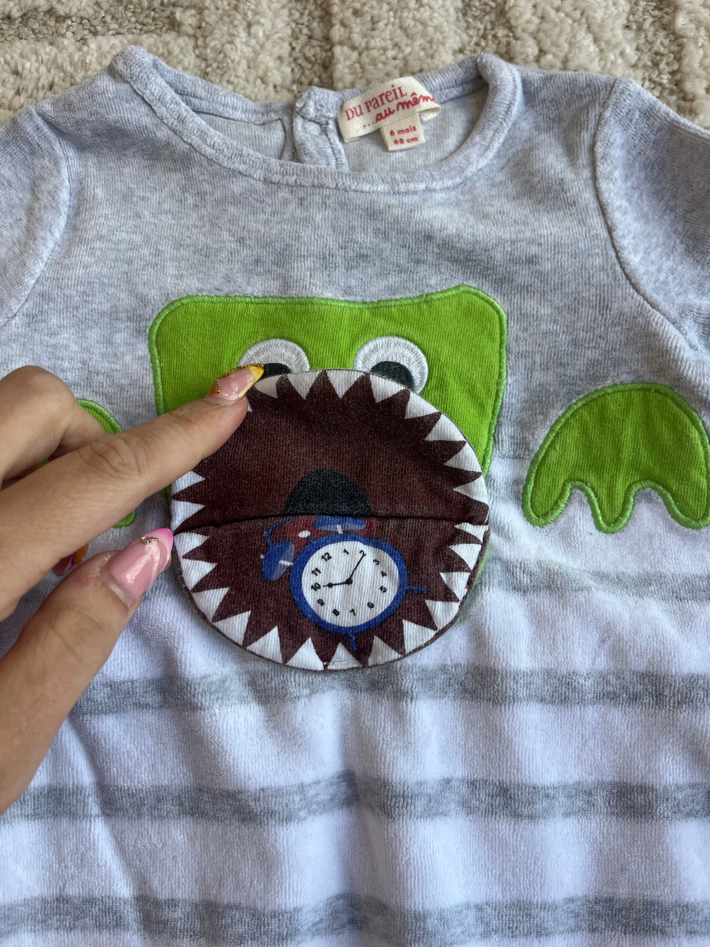Pyjama velours gris crocodile DPAM - 6 mois
