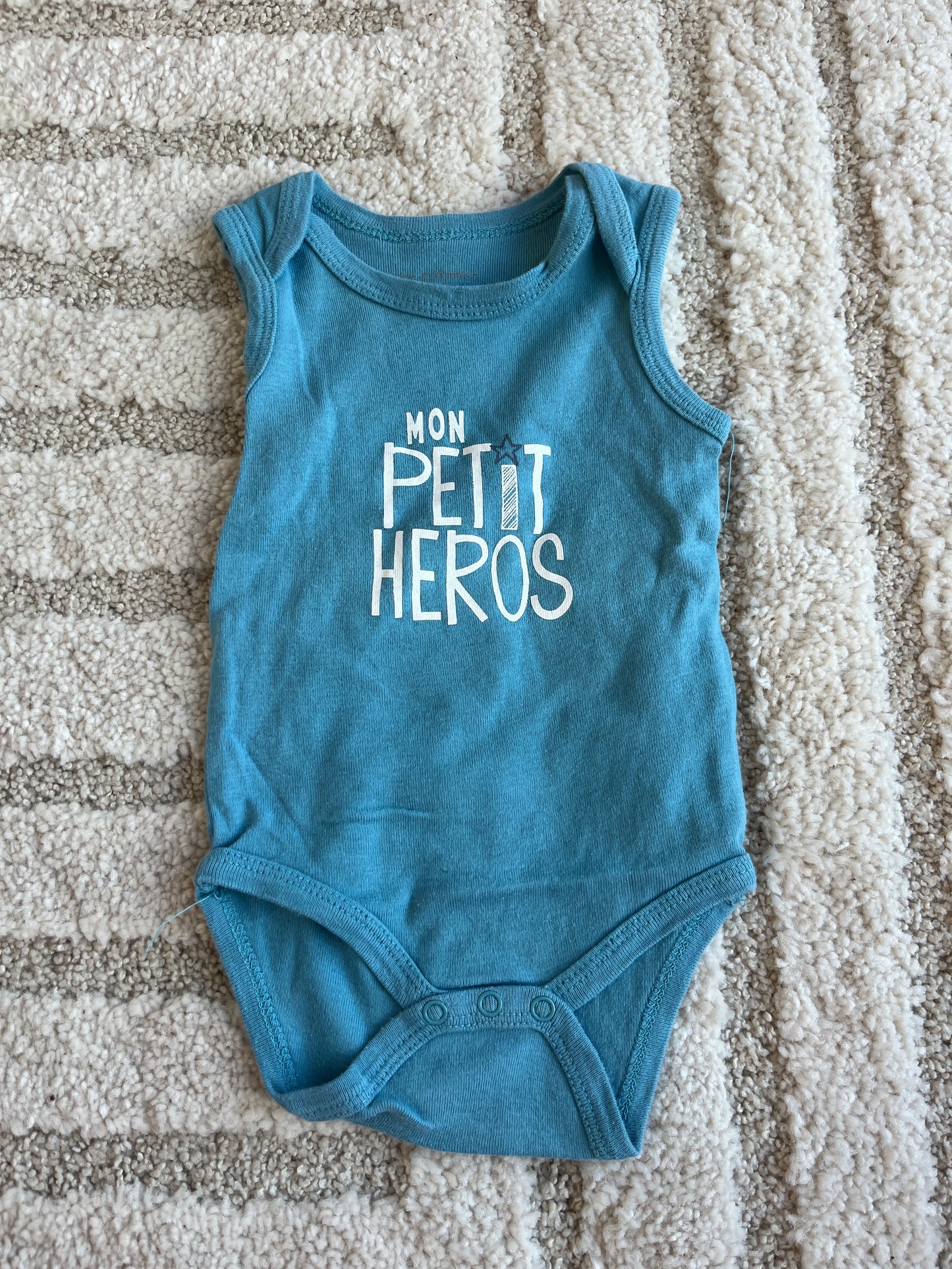 Body sans manches bleu canard « mon petit héros » Pat&Ripaton - 6 mois