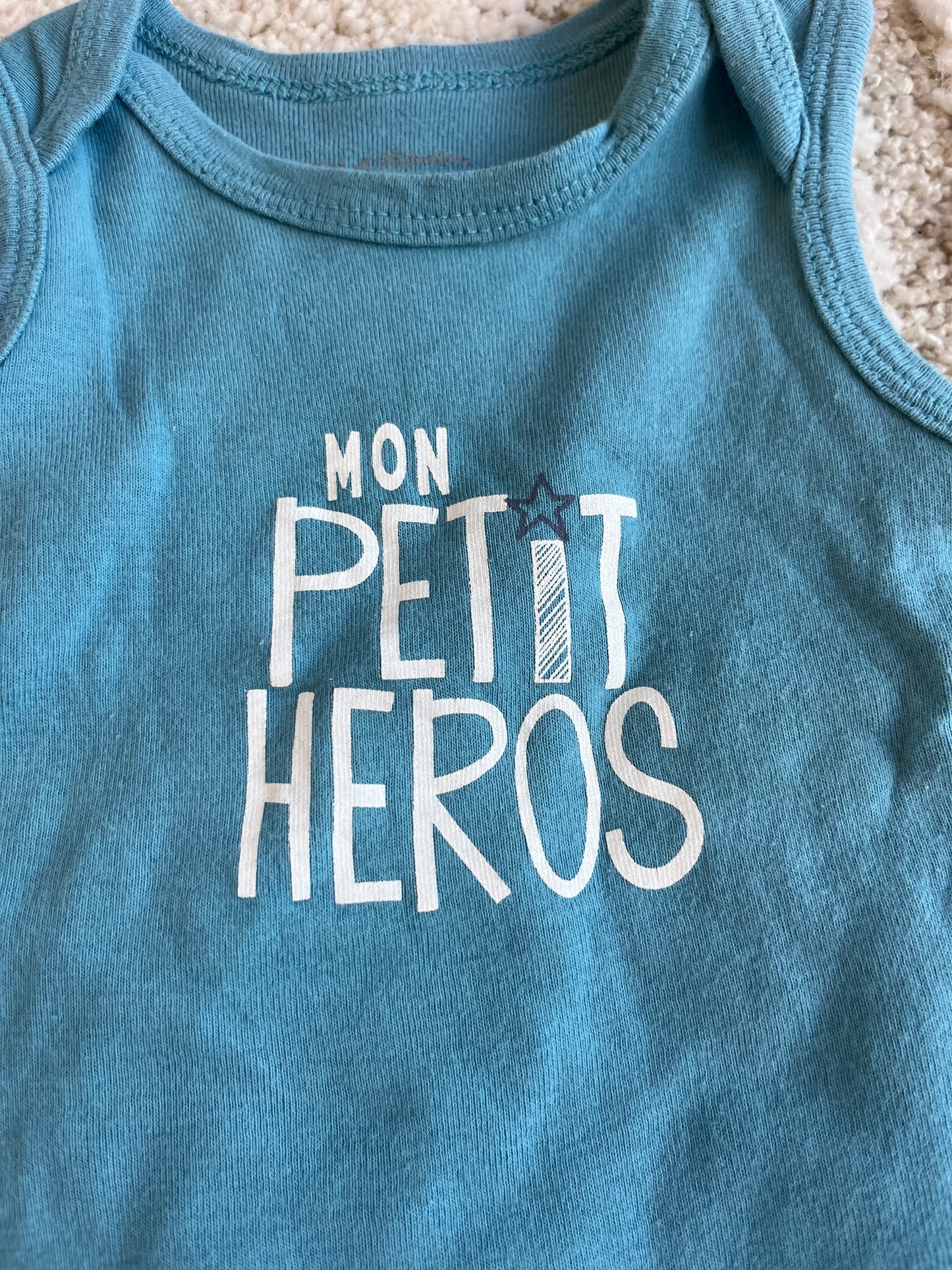 Body sans manches bleu canard « mon petit héros » Pat&Ripaton - 6 mois