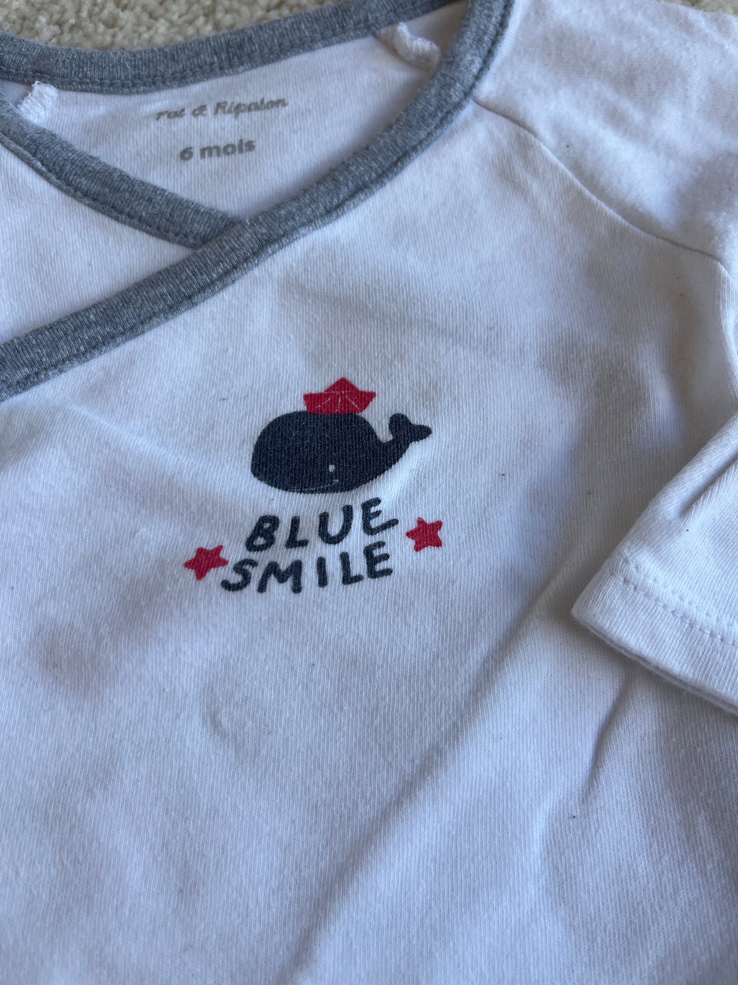 Body à manches longues blanc baleine « blue smile » Pat&Ripaton - 6 mois