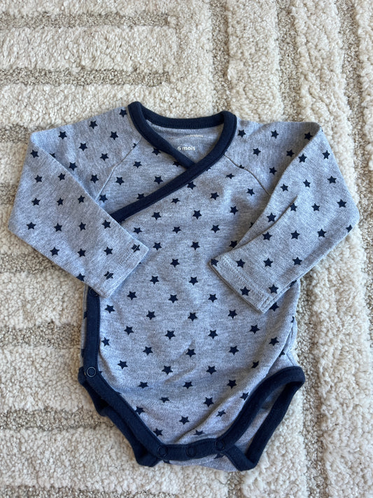 Body à manches longues gris étoiles bleues Pat&Ripaton - 6 mois