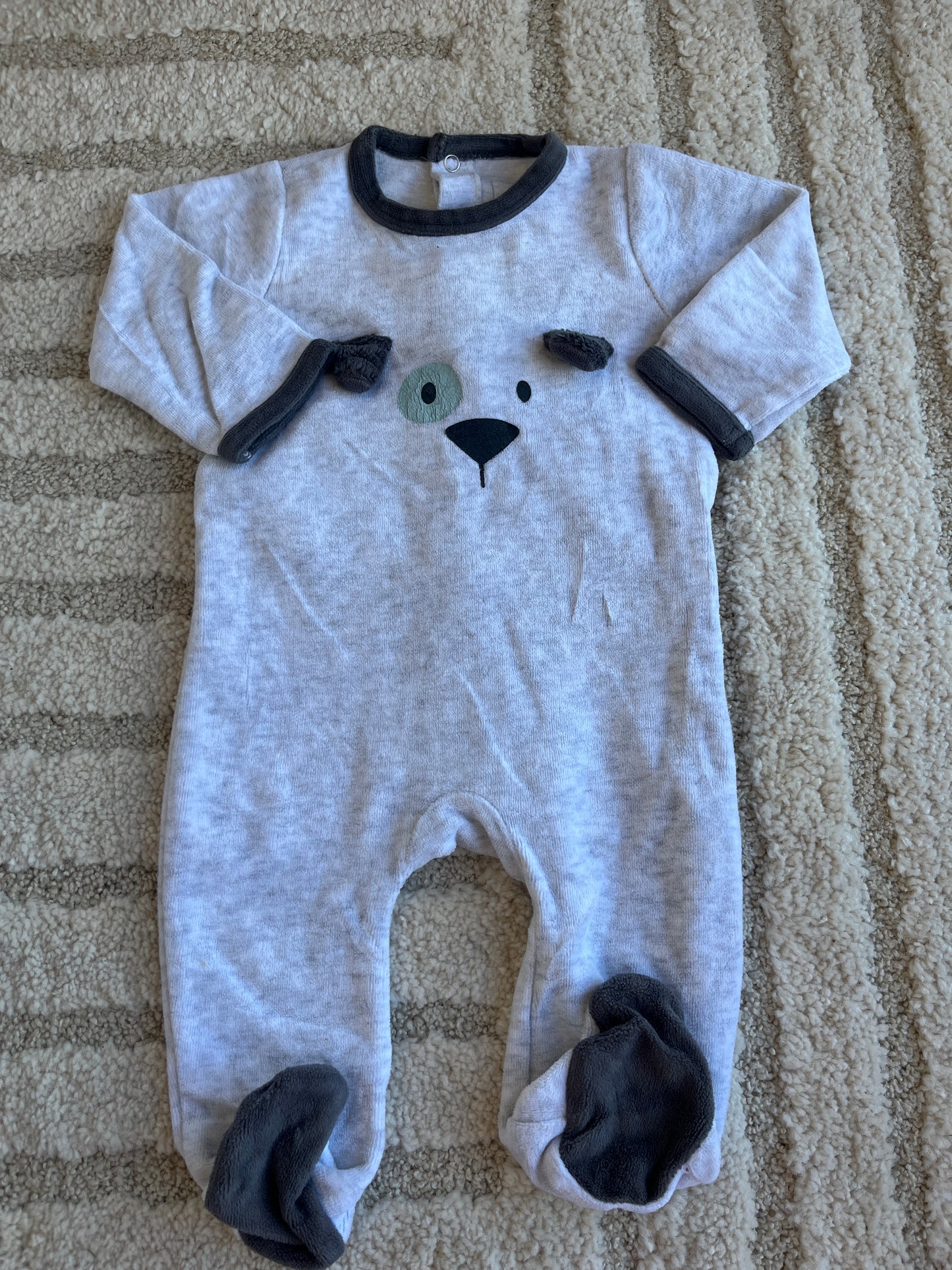 Pyjama velours gris tête de chien - 6 mois