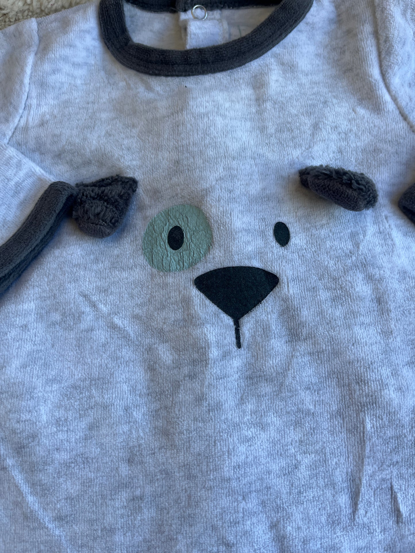 Pyjama velours gris tête de chien - 6 mois