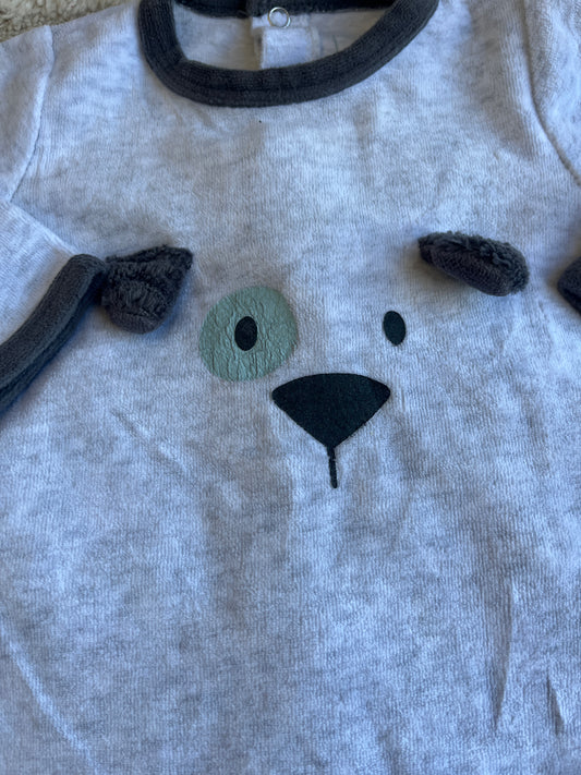 Pyjama velours gris tête de chien - 6 mois