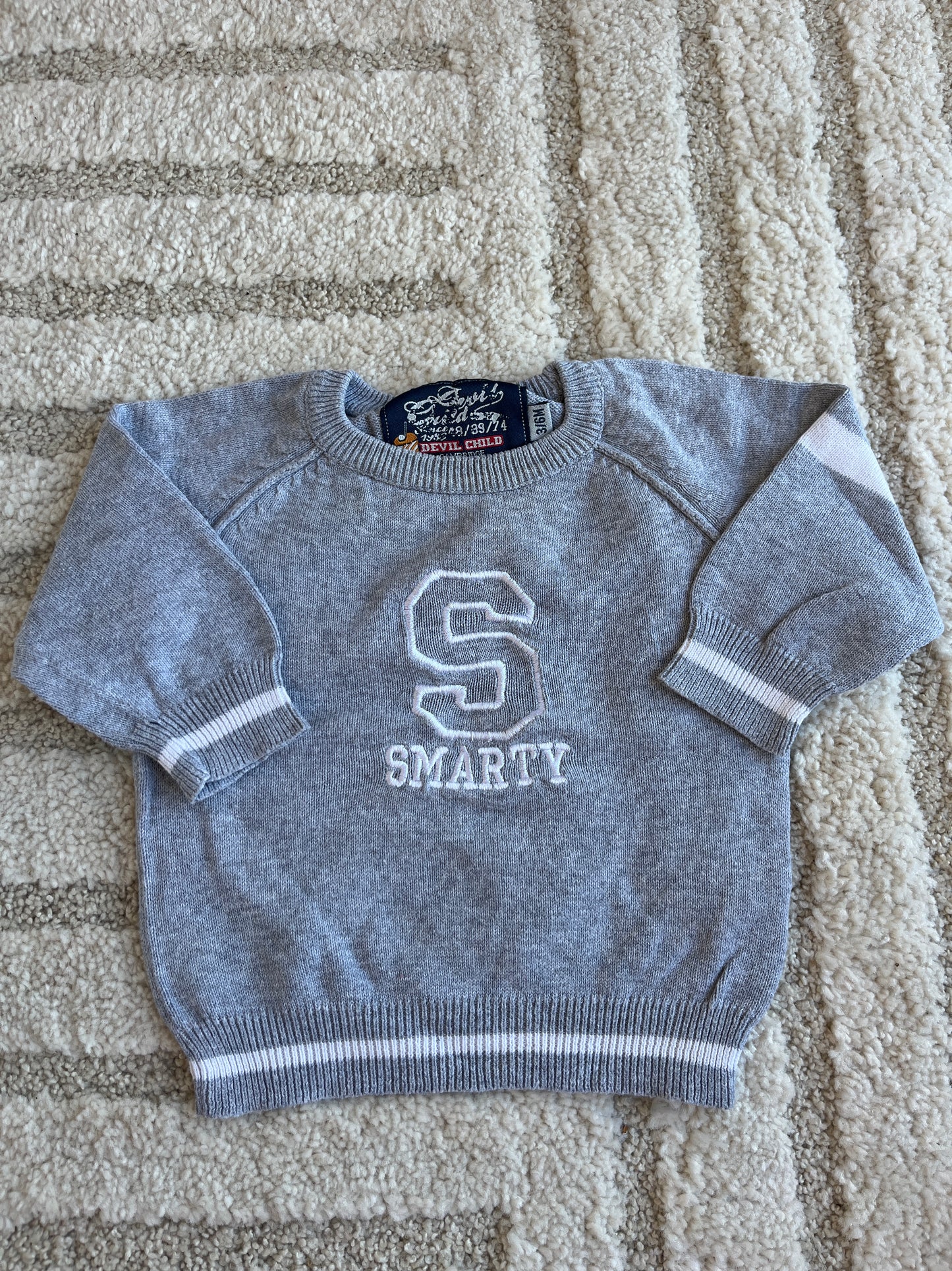 Pull en maille gris « smarty » Devil Child - 3/6 mois