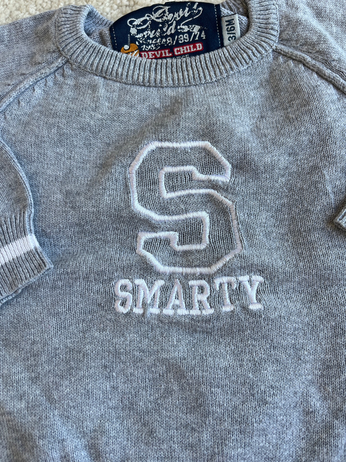 Pull en maille gris « smarty » Devil Child - 3/6 mois