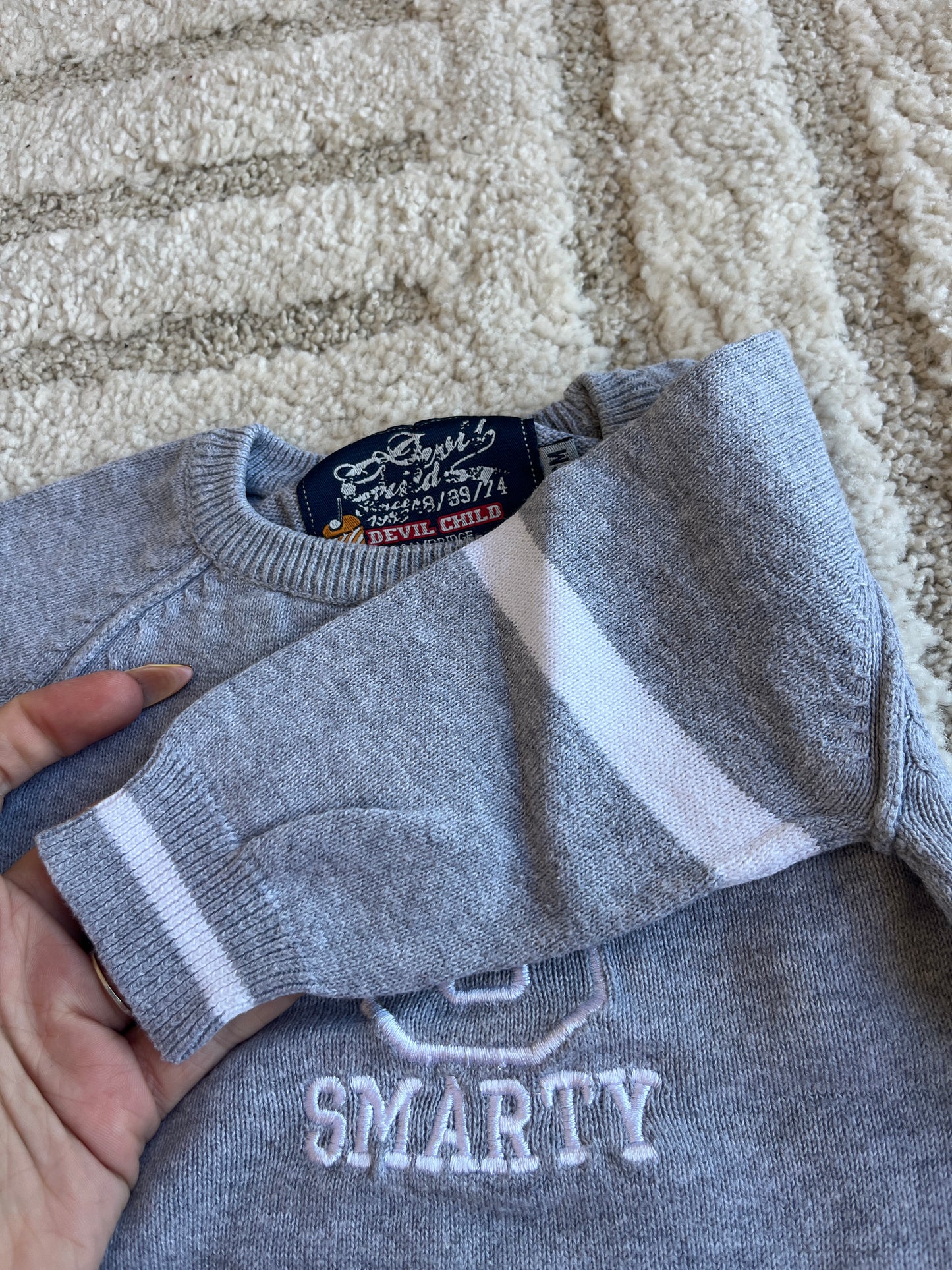 Pull en maille gris « smarty » Devil Child - 3/6 mois