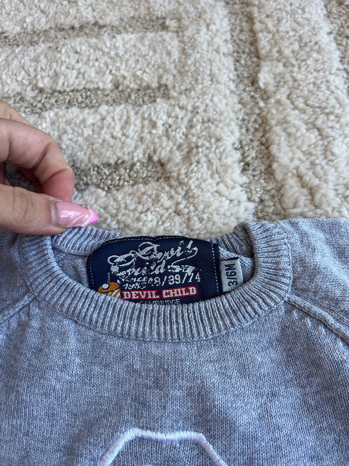 Pull en maille gris « smarty » Devil Child - 3/6 mois