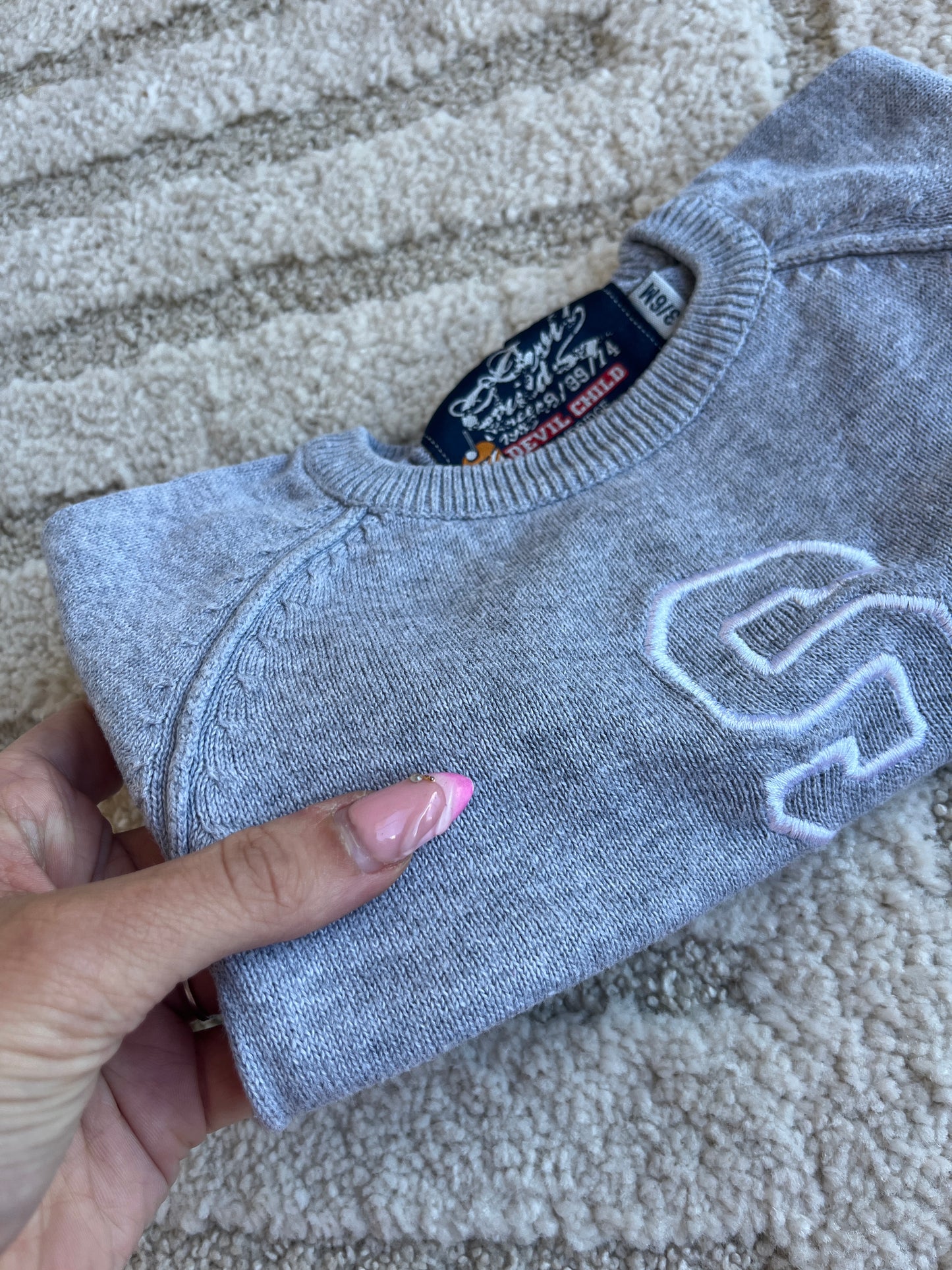 Pull en maille gris « smarty » Devil Child - 3/6 mois