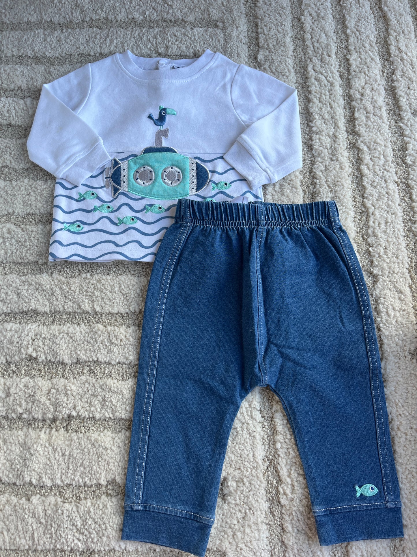 Ensemble haut + jegging poissons et sous-marin - 6 mois