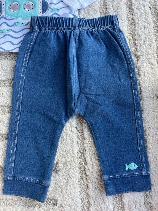 Ensemble haut + jegging poissons et sous-marin - 6 mois