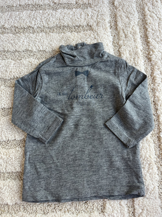 T-shirt à manches longues gris « un vrai tombeur » - 6 mois