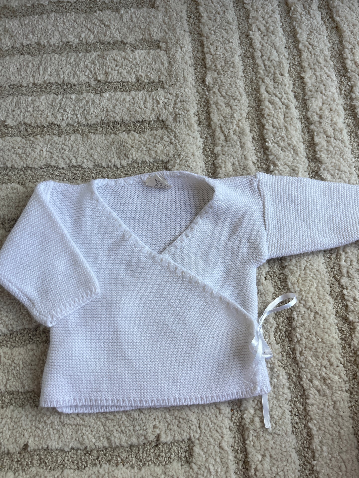 Brassière à manches longues croisée en maille blanc - 3 mois
