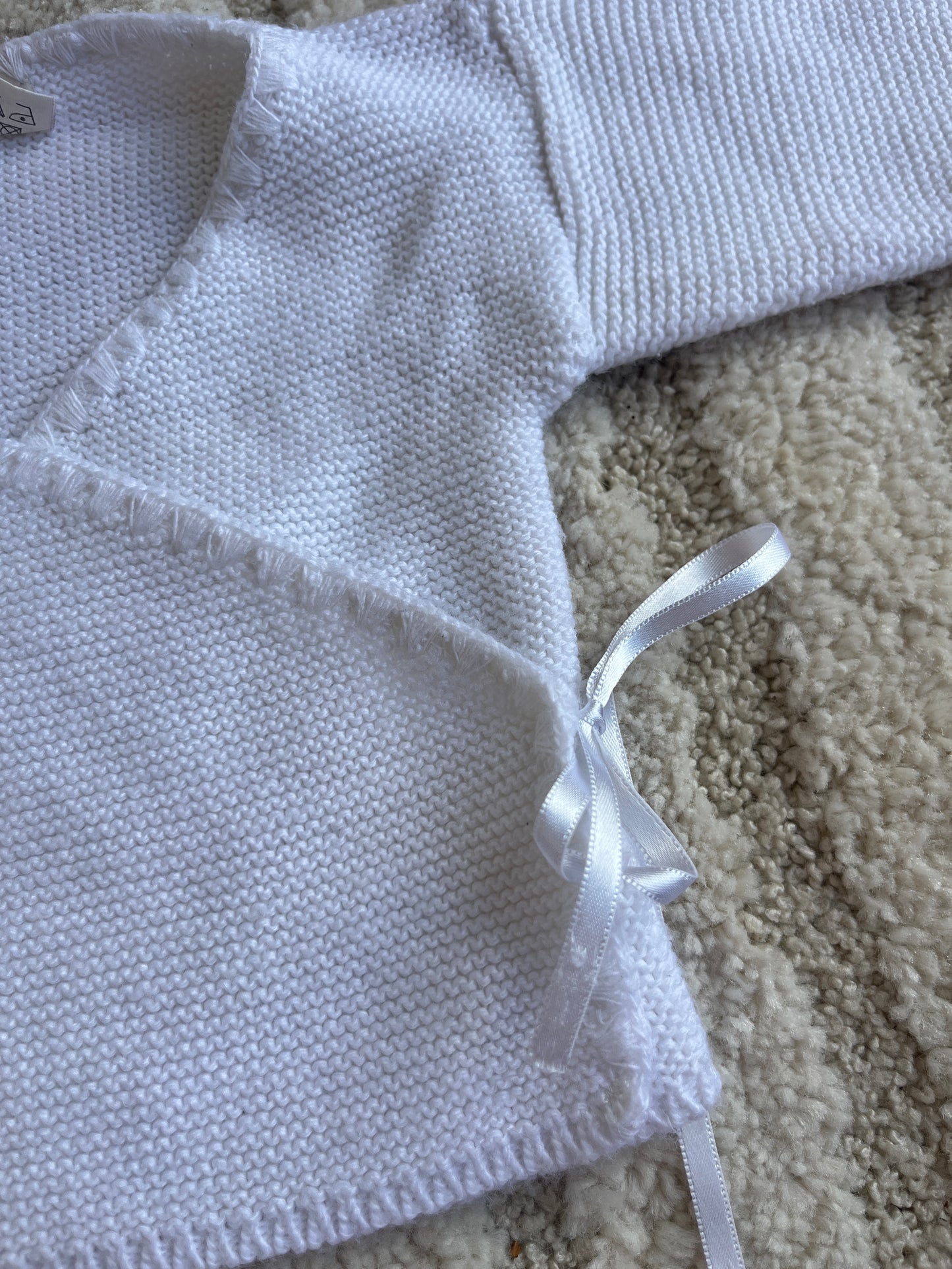 Brassière à manches longues croisée en maille blanc - 3 mois