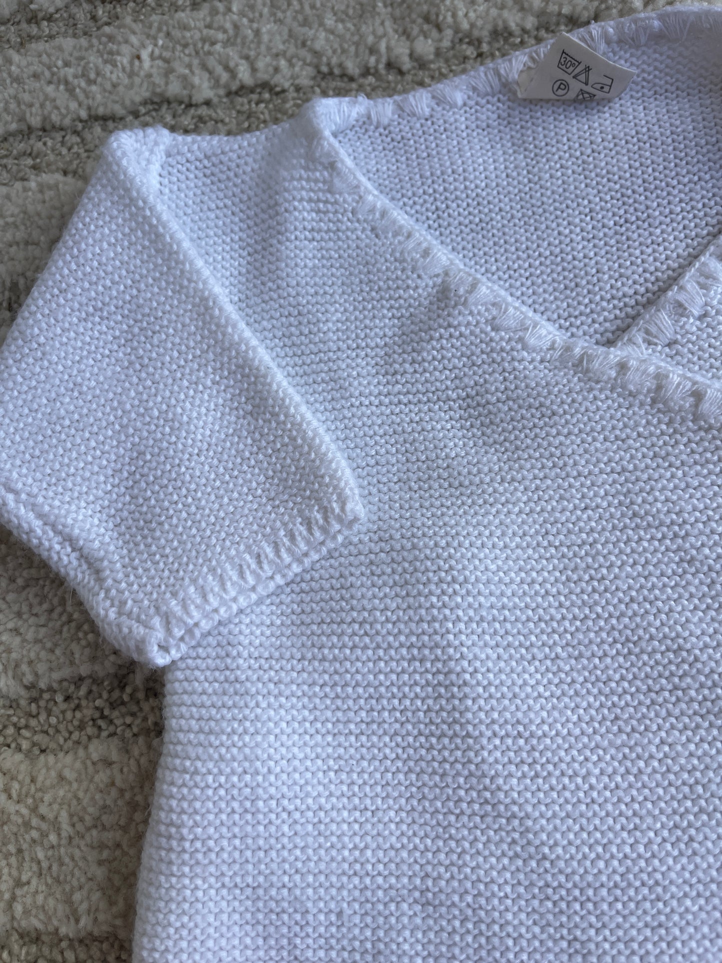 Brassière à manches longues croisée en maille blanc - 3 mois