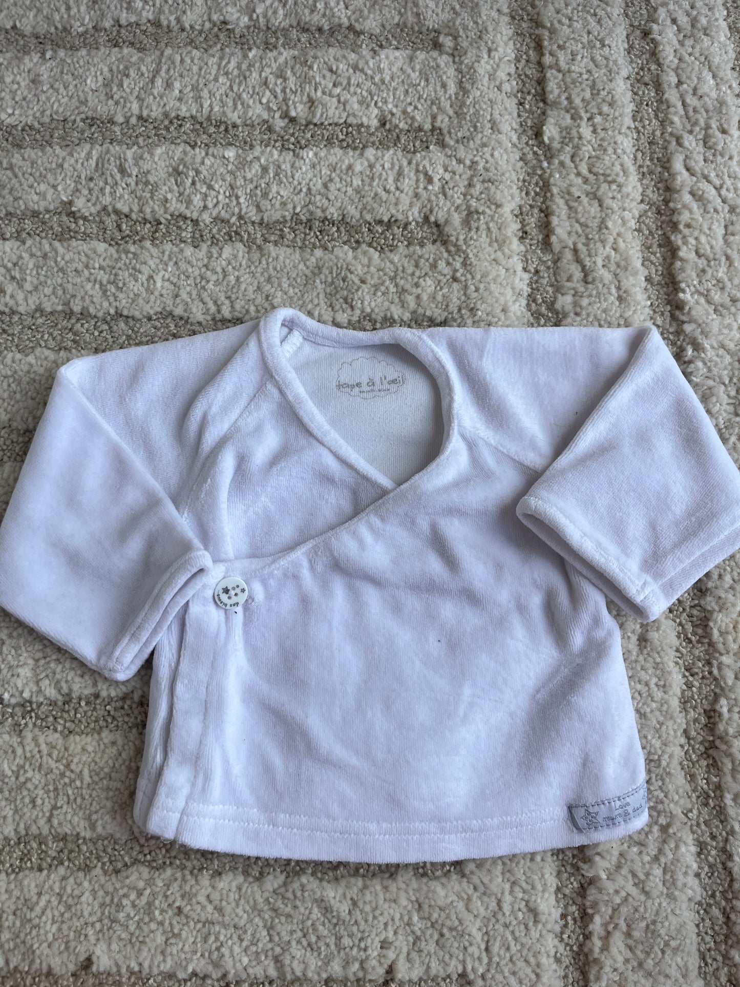 Brassière à manches longues asymétrique en velours blanc TAO - 3 mois
