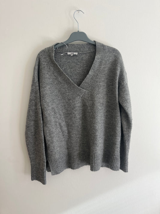 Pull à manches longues gris col V - S